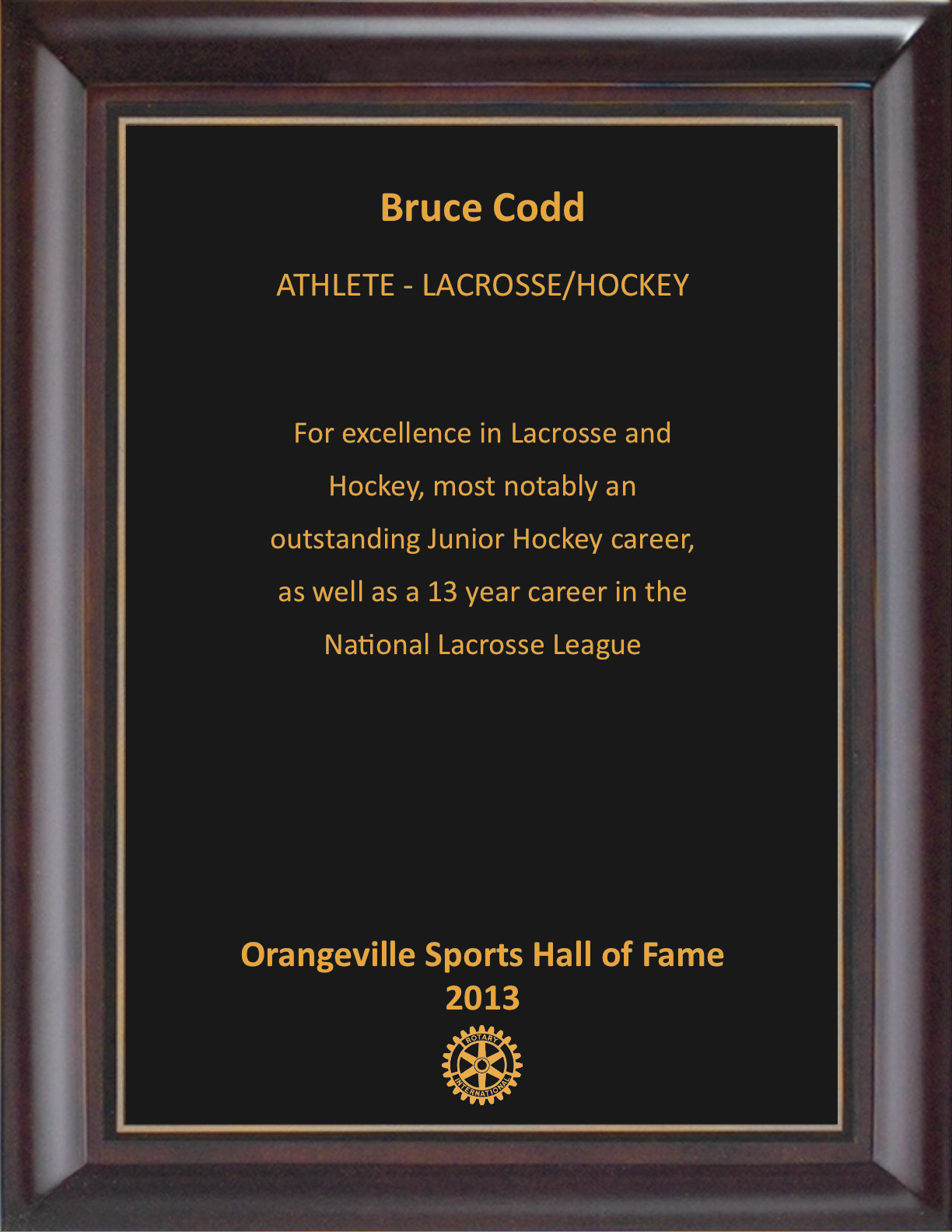 Bruce Codd 2013 Hall of Fame Plaque