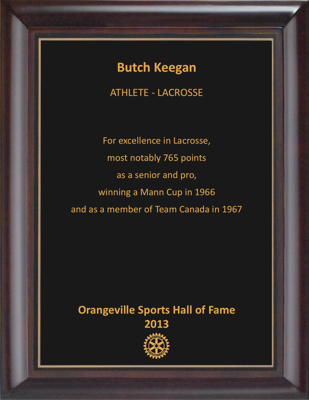 Butch Keegan 2013 Hall of Fame Plaque