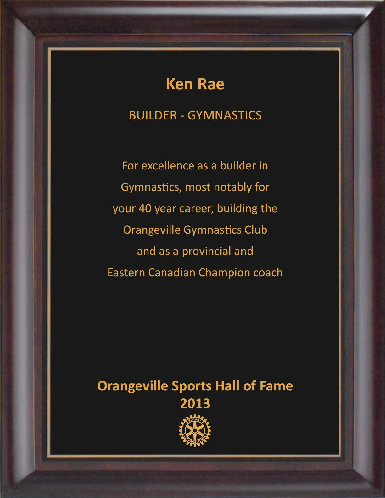 Ken Rae 2013 Hall of Fame Plaque