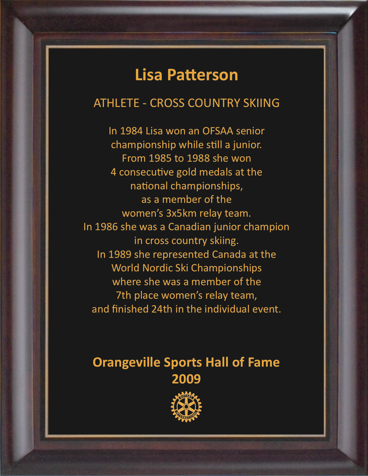 Lisa Patterson 2009 Hall of Fame Plaque