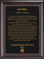 Kyle Miller 2011 Hall of Fame Plaque